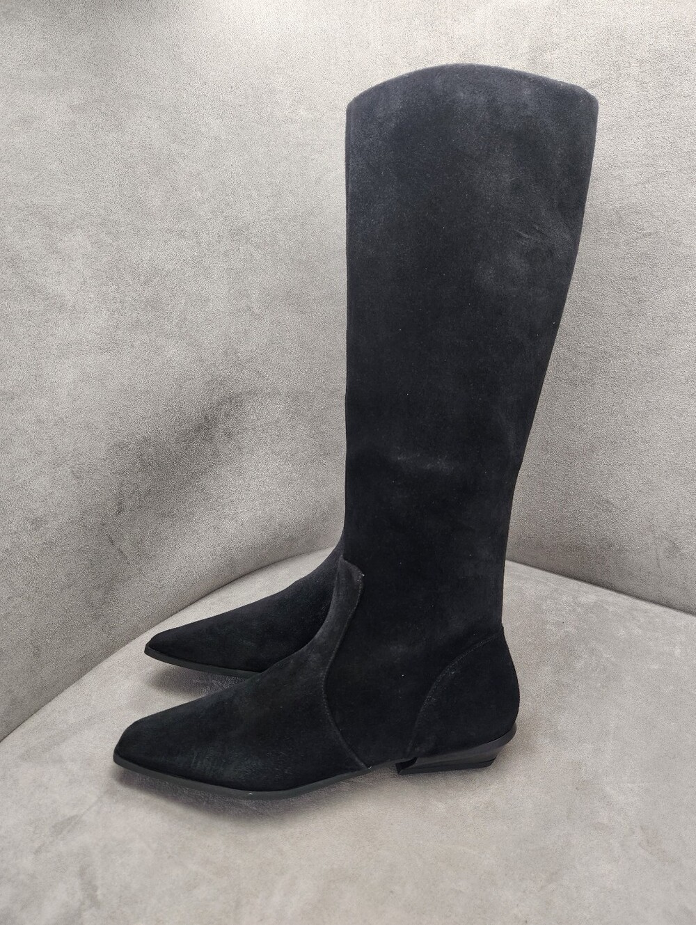 Gianni Bini Knee High Boots 7 Black Suede Deion Contemporary Square Toe New $210